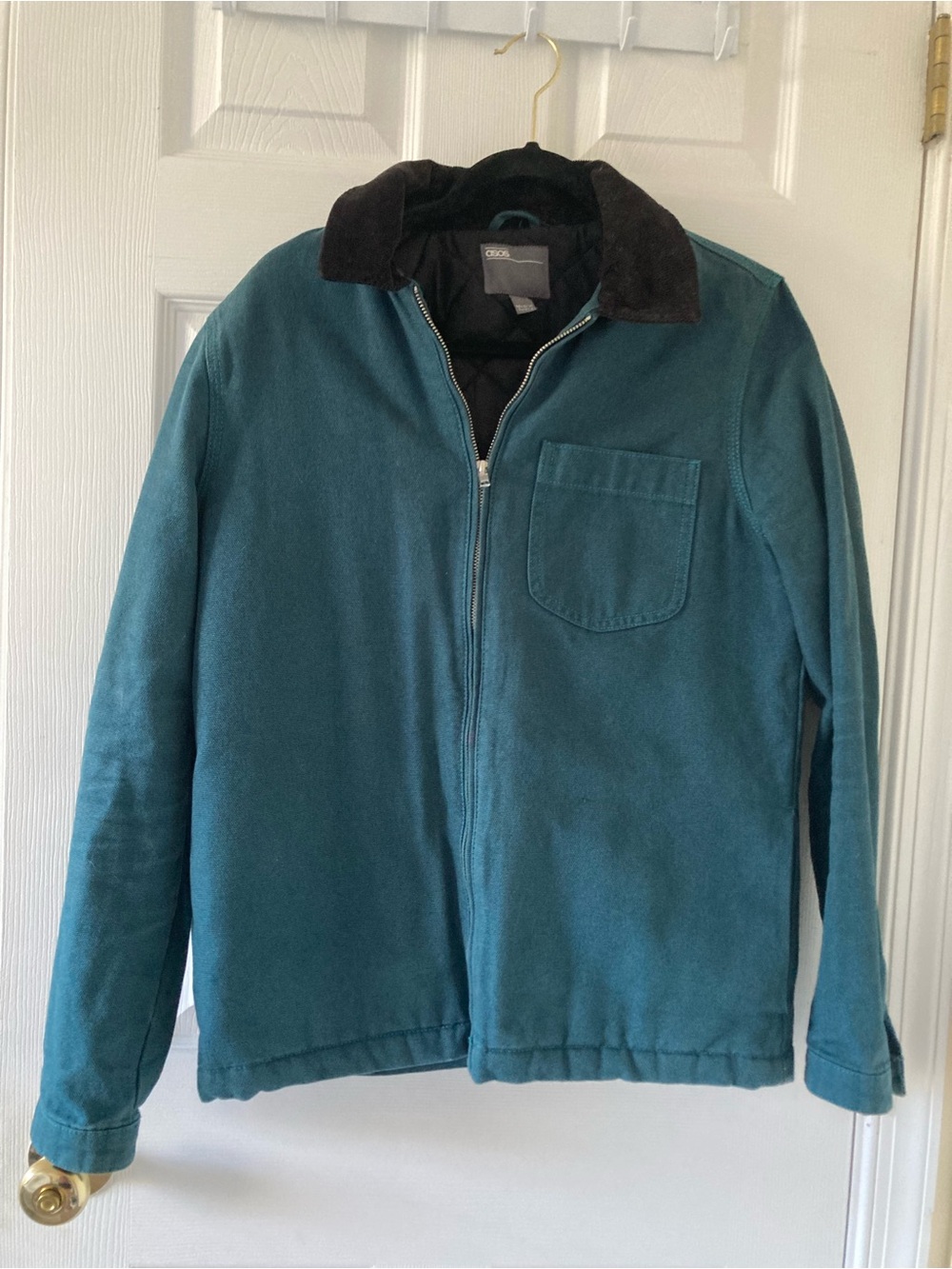 ASOS Canvas Barn Jacket with Corduroy Collar, XS, Teal & Black